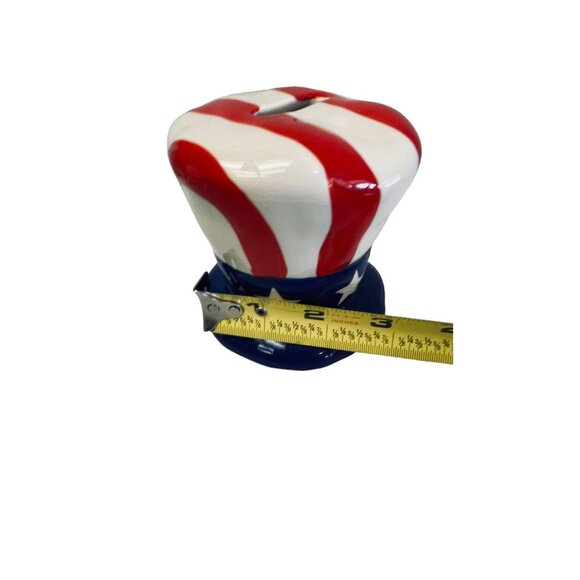 Coin Money Bank Uncle Sam Hat American Flag Red White Blue Stars 3" x 3.5" - Picture 9 of 12